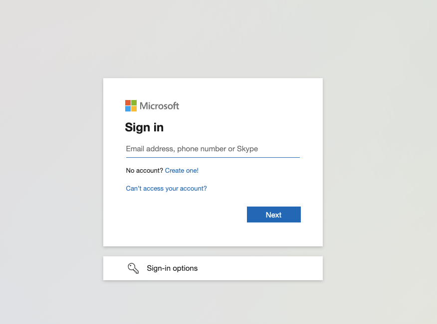 Microsoft identity provider login screen