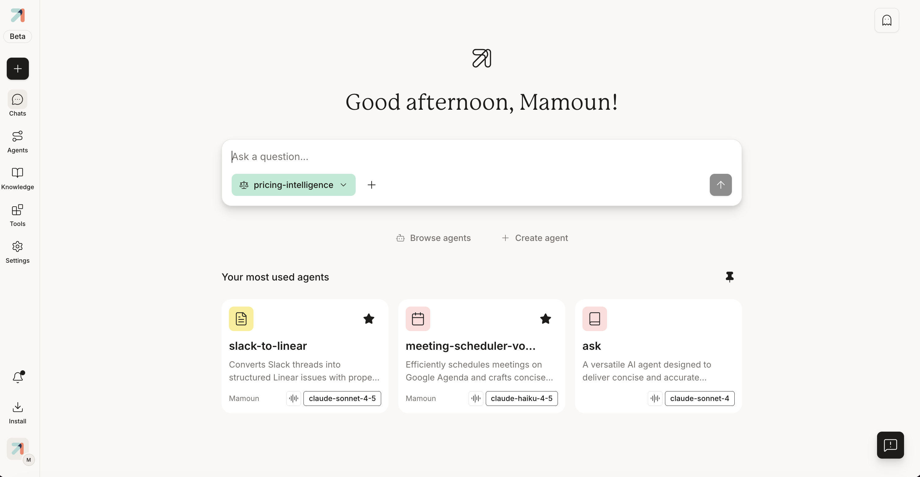 Conversations home with a New Chat button in the sidebar